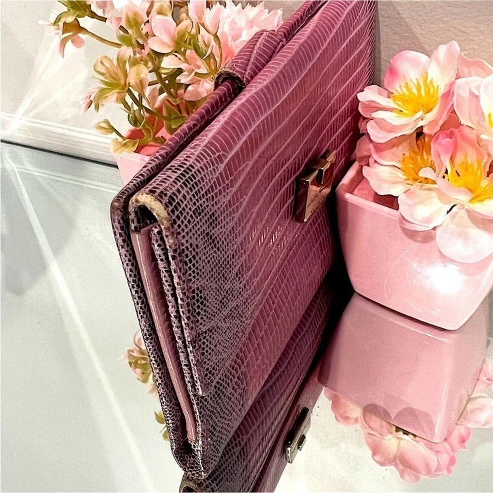 Salvatore Ferragamo Pink Lizard Skin Wallet